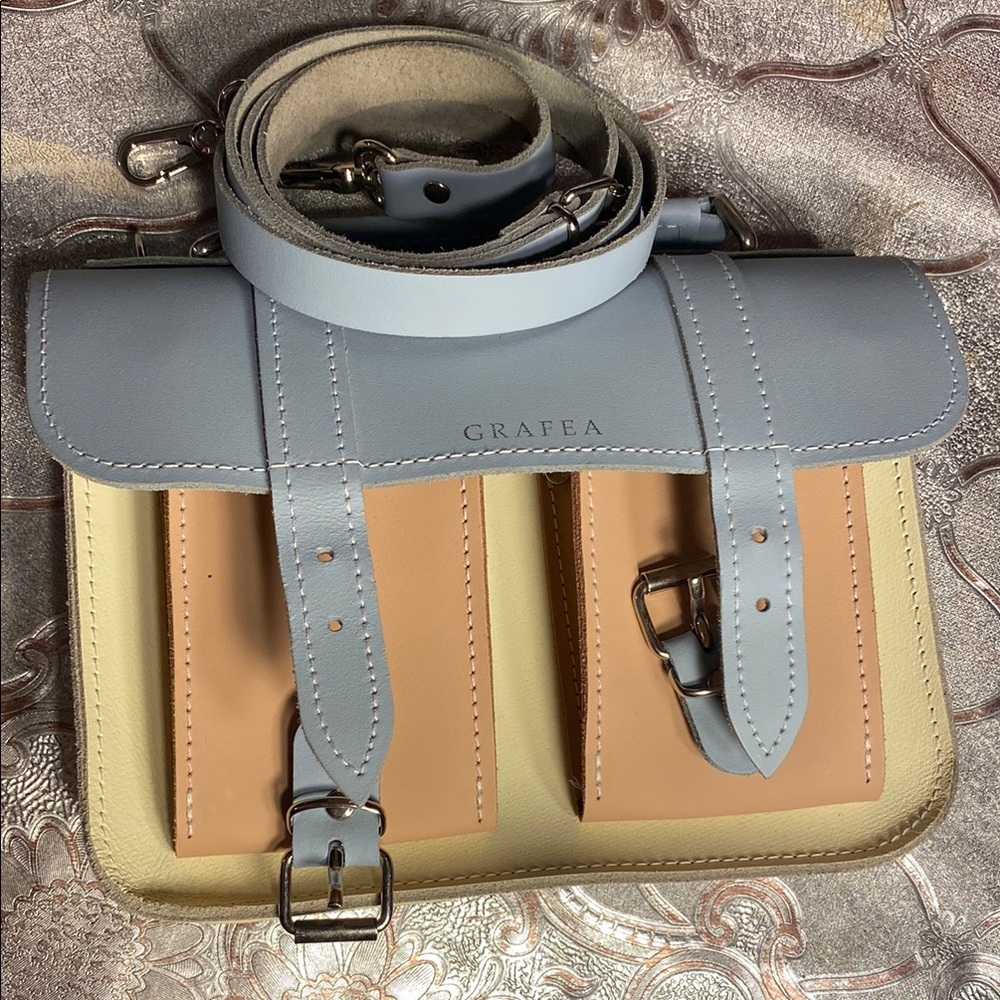 Rafe Blue and Tan Leather Satchel